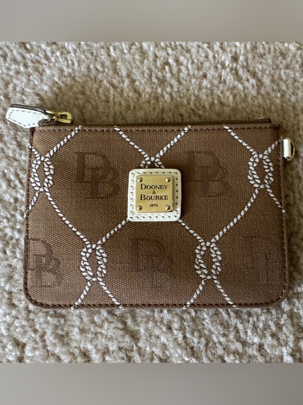 Dooney & Bourke Brown Monogram Wallet with Gold Plaque